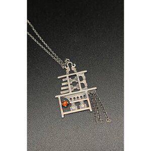 Vintage 1970s Moore Streb Sterling Silver Gemstone Pendant Brutalist Modernist